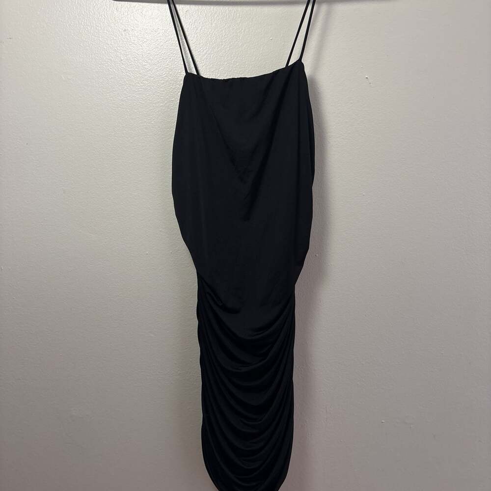 Express Body Contour Mesh Ruched Side Slit Midi Dress With Bra Cups